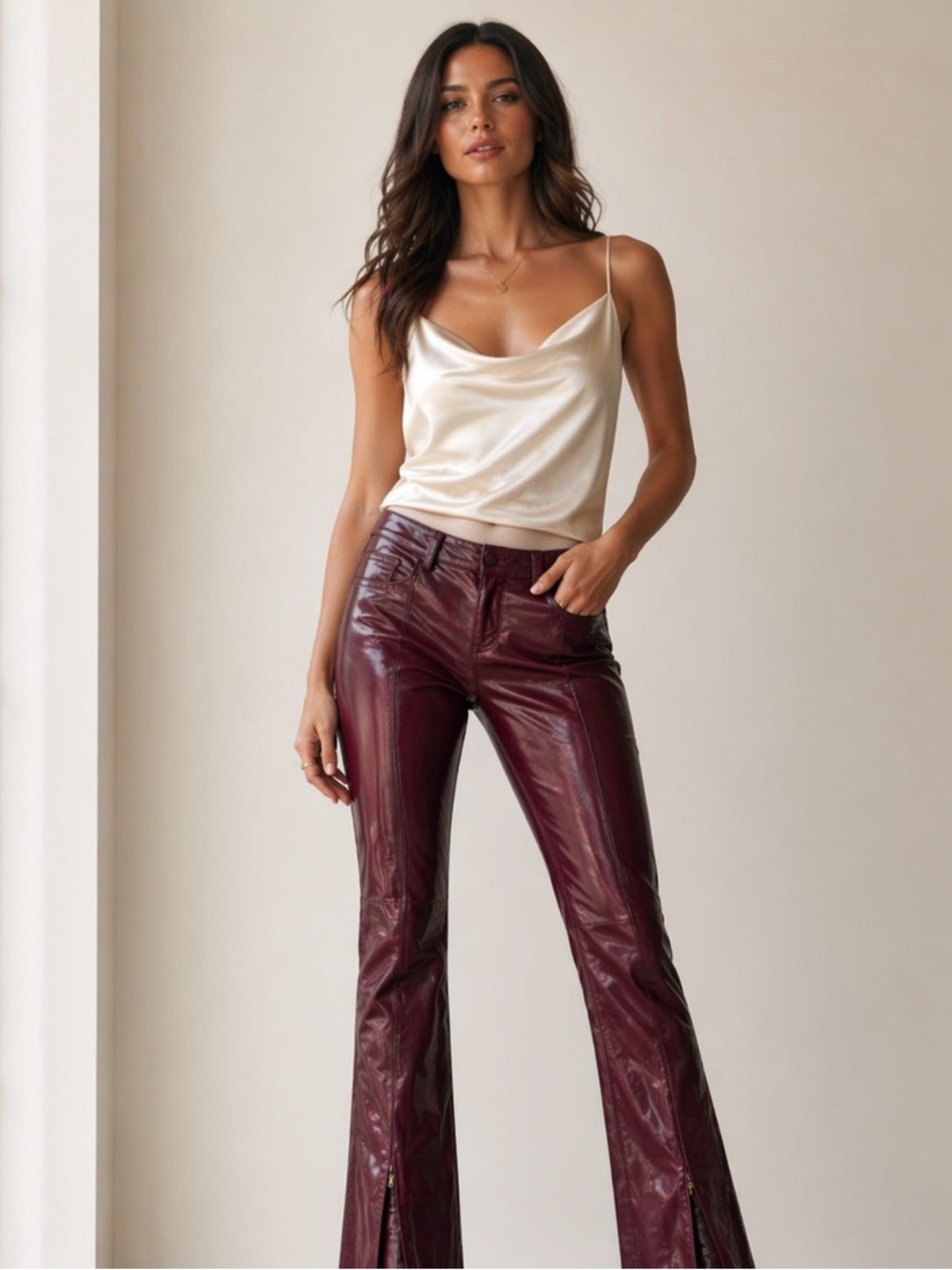 GAP 100% Real Leather Burgundy Low-Rise Pants Size 2 – Inside Ankle Zip